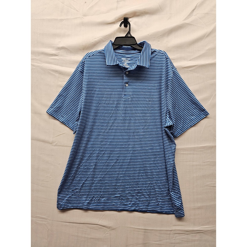 Member's Mark Mens Striped Short Sleeve Polo Blue Polyester Blend Size XXL